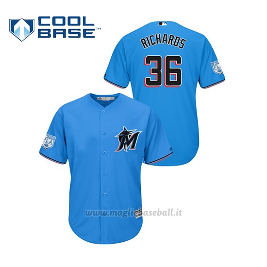 Maglia Baseball Uomo Miami Marlins Trevor Richards 2019 Entrenamiento De Primavera Cool Base Blu